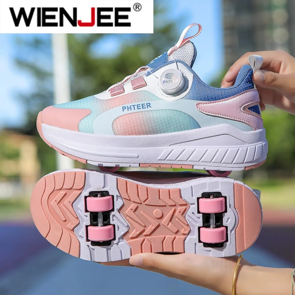 Kids Two Wheels Roller Skating Shoes With Light Magic