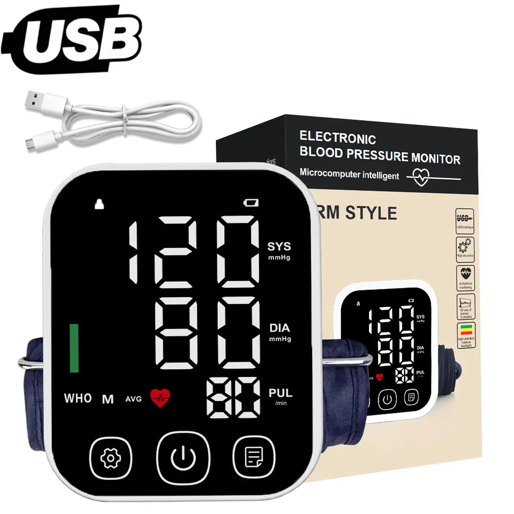Rechargeable Blood Pressure Monitor Portable Digital Arrhythmia Meter Upper Arm Automatic Tonometer Home Health Tensiometer