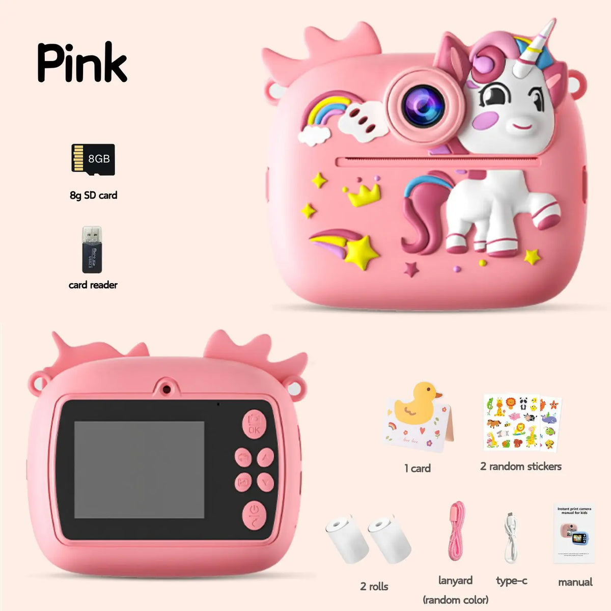 Purple Cute Kids Colorful Instant Print Small Camera with SD Card