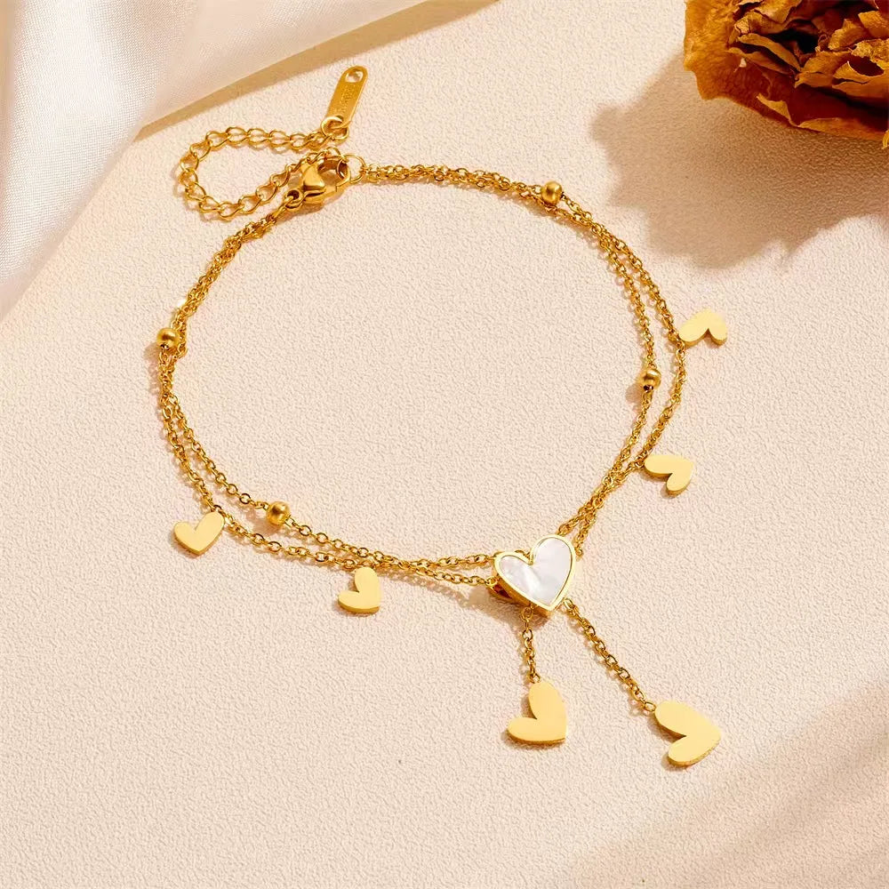 Stainless Steel 2025 New Fashion Jewelry Summer Beach Style Seashells Stars Moon Charm Beading Anklets Chain For Women