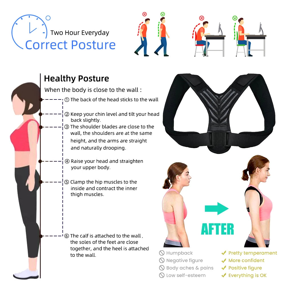 Adjustable Posture Corrector Back Support Women Men Hunchback Correction