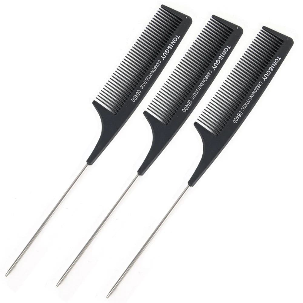 Fiber Heat Resistant Teasing Combs with Stainless Steel Pintail Hair Styling Tools