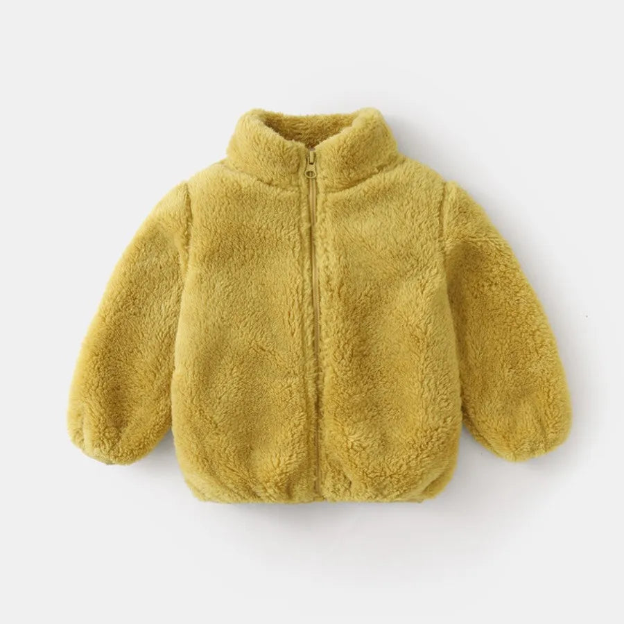 Solid Color Fashion Children Plush Coat Autumn Winter Warm Baby Girl Boy Casual