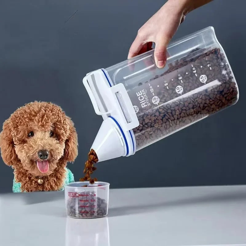 4PCS 2.5L Rice Storage Bucket with Measuring Cup Sealed Moisture-Proof Pet Food Storage Container for Storing Grains Flour Rice