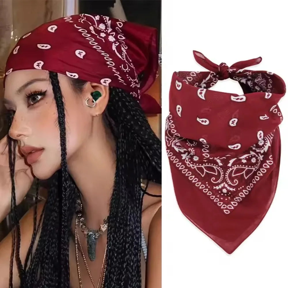 Fashion Hip Hop Wine Red Hair Scarf Unisex Retro Square Scarves Headwear Bandanna Hair Band Neck Wrist Wrap Band Accessories