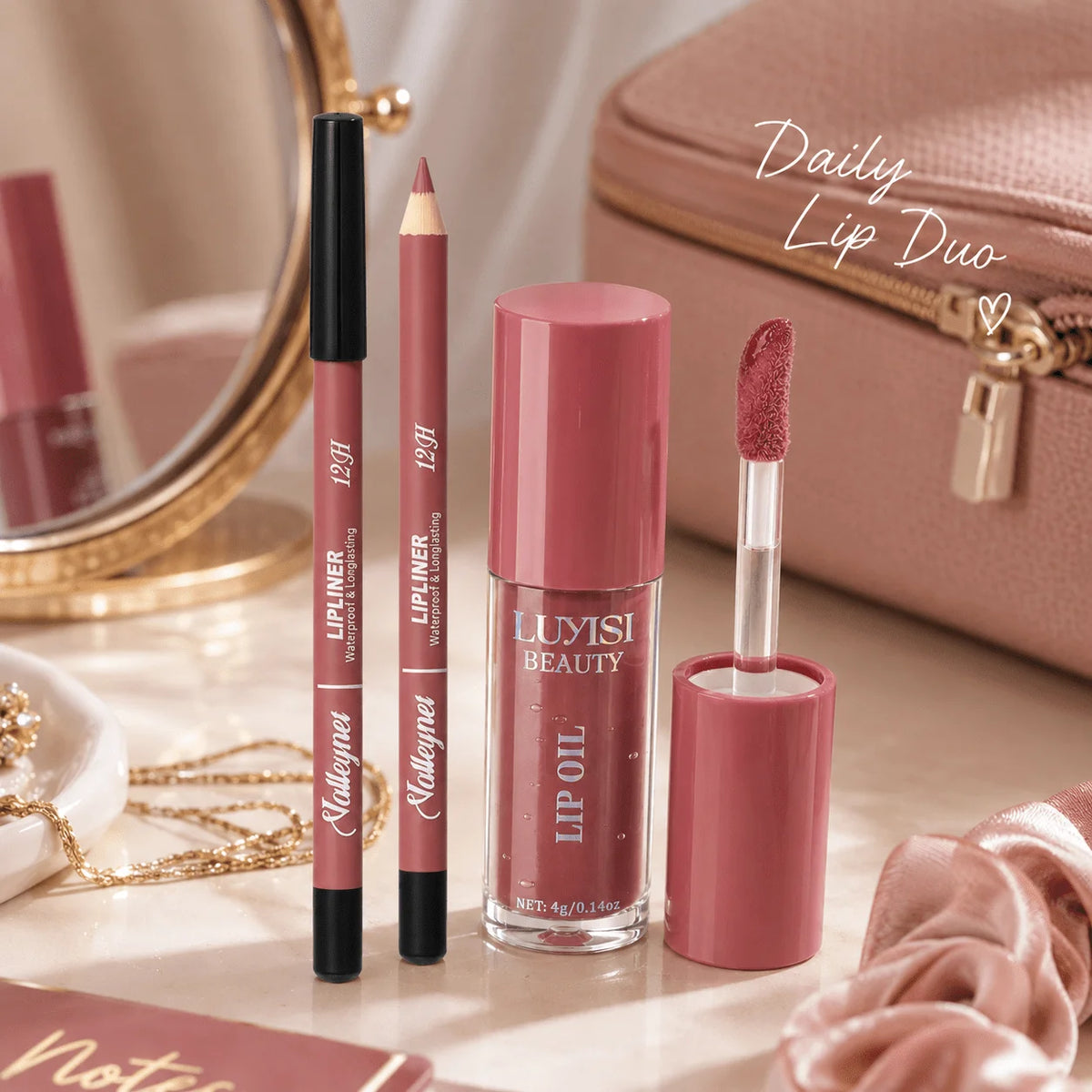 2Pcs Lip Makeup Set:1pc Velvet Matte Lip Liner+1pc