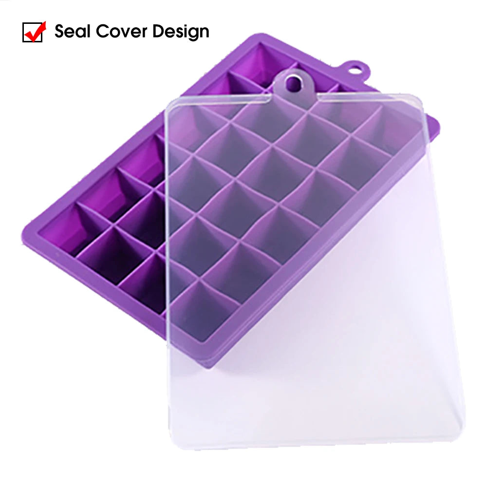 With Lid / No Lid 24-Hole Silicone Ice Tray Square Box Auxiliary