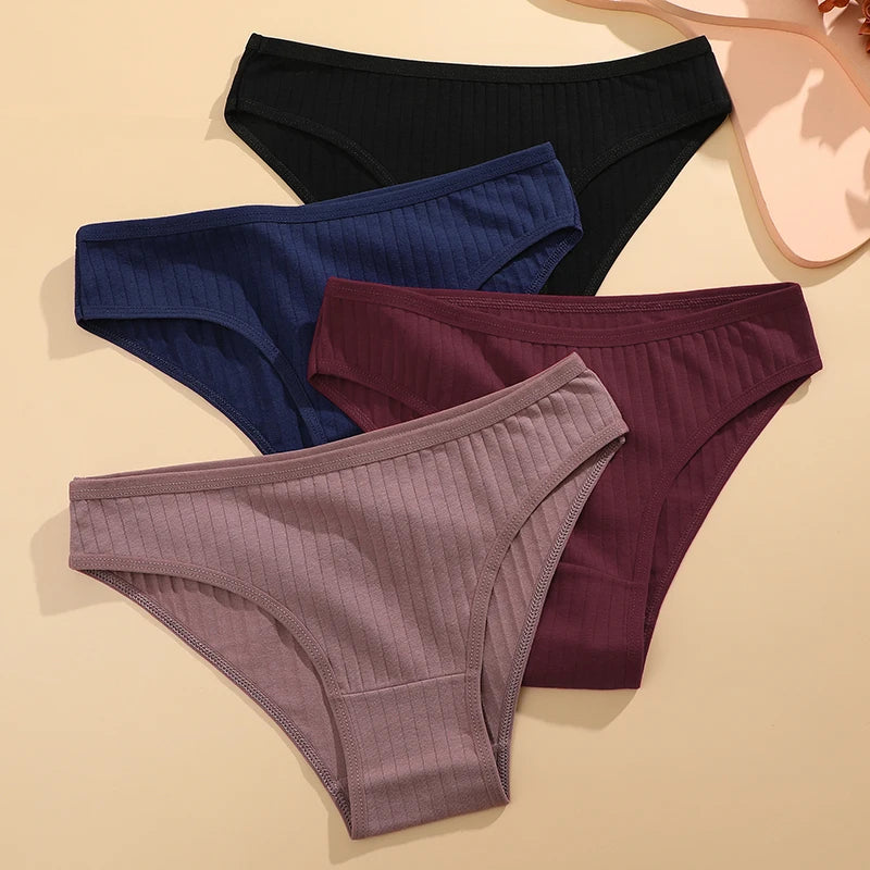 FINETOO 4Pcs Cotton Striped Underwear Women's Panties