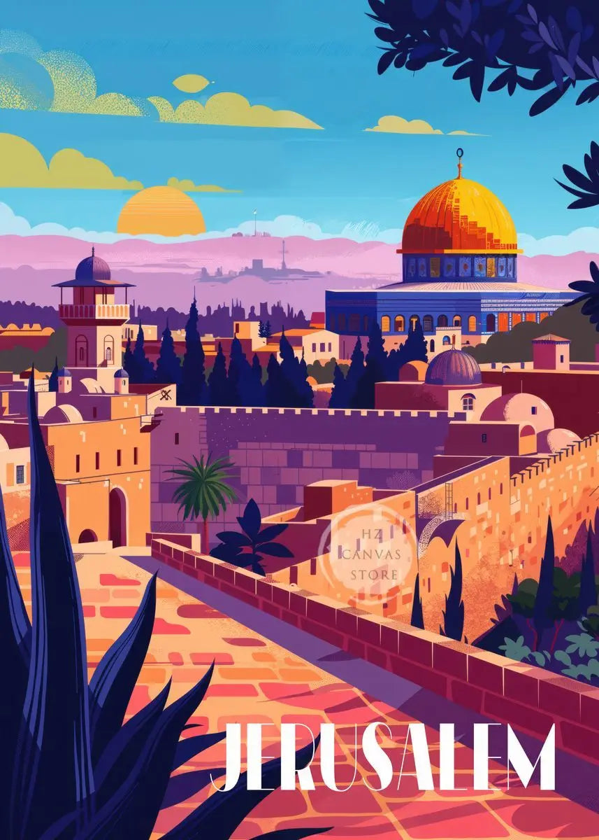 Jerusalem Palestine Travel Poster Religious Shrines Mosque Prints Canvas Painting Wall Art Pictures for Living Room Home Decor