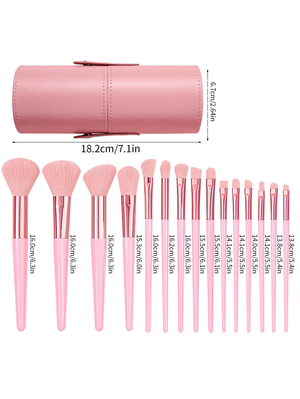 15PCS Pink Makeup Brush Set w/Storage Barrel, Ultra-Soft Bristle, Blush/Eyeshadow Brushes, Pro Tools for Beginners, Easy Clean