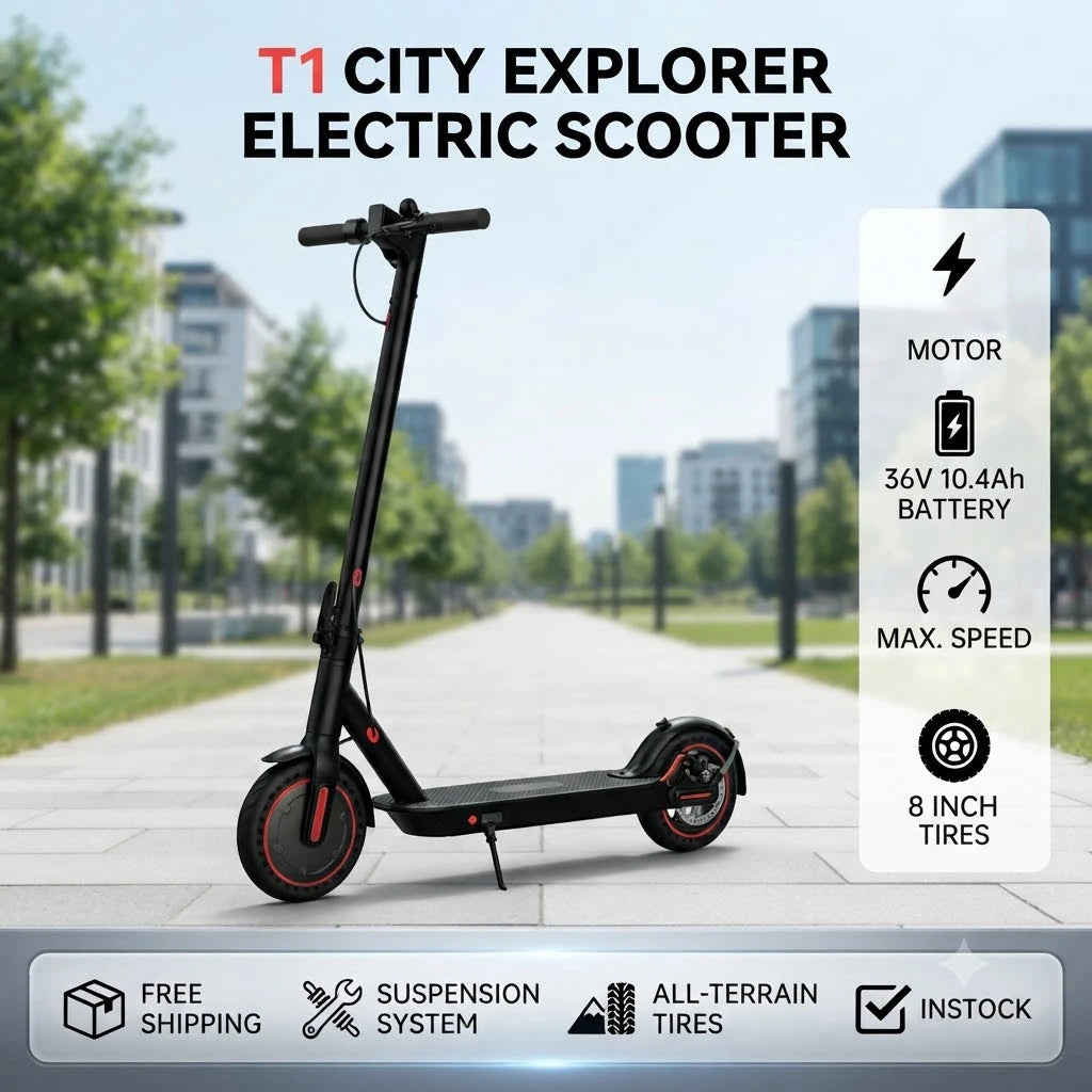 T1 Foldable Electric Scooter for Adults, 350W Brushless Motor, 36V 10.4Ah Lithium Battery