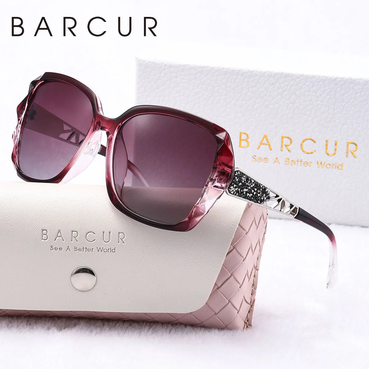 BARCUR Trendy Women Polarized Sunglasses Butterfly PC Transparent Large Frame Hollow Out Mirror Leg Leisure UV Women Sunglasses