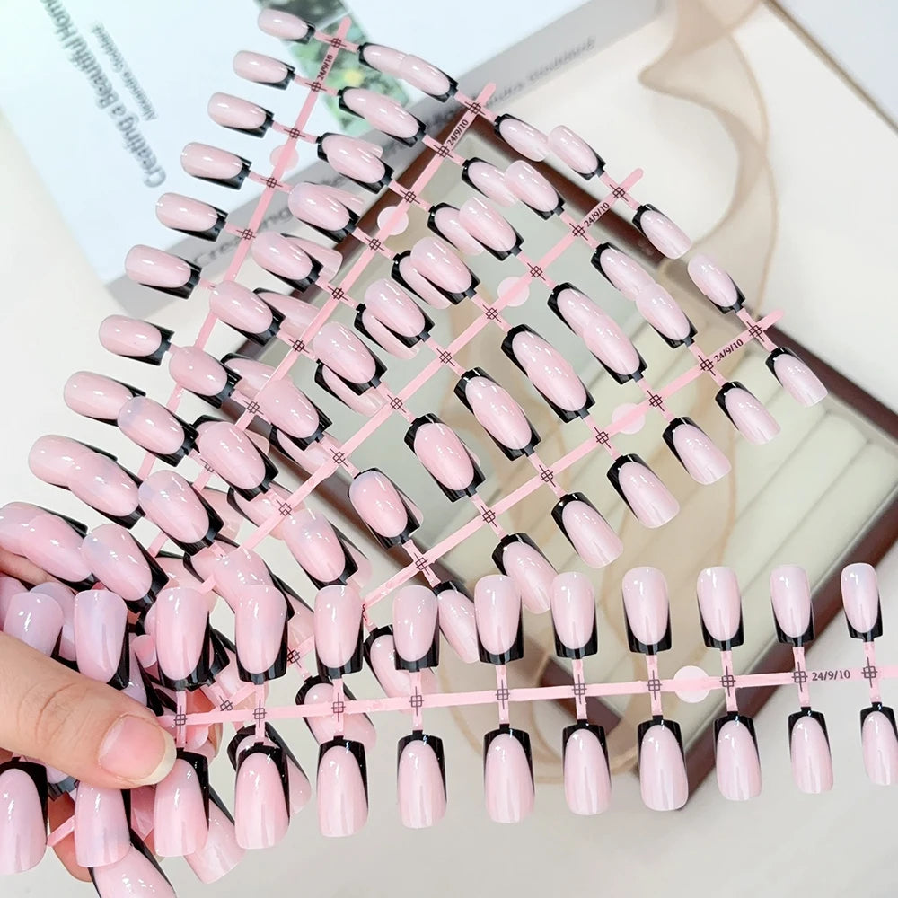 120pcs French Glossy Color Block Acrylic False Nails Spring & Summer Nude Tones Press-On Nails Full Cover Square Shape Nail Tips