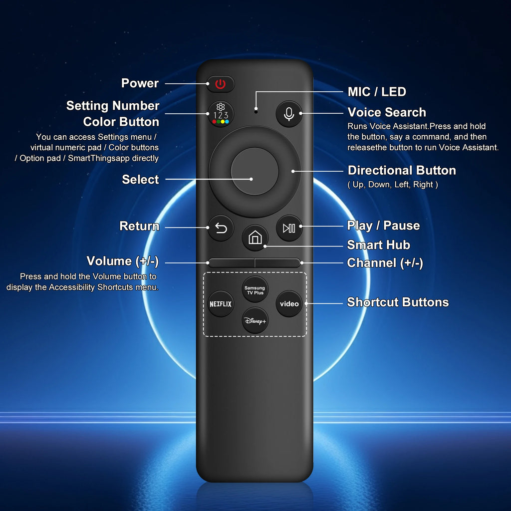 Solar Voice Remote Control for Samsung Smart TVs 2019-2024 Neo QLED OLED