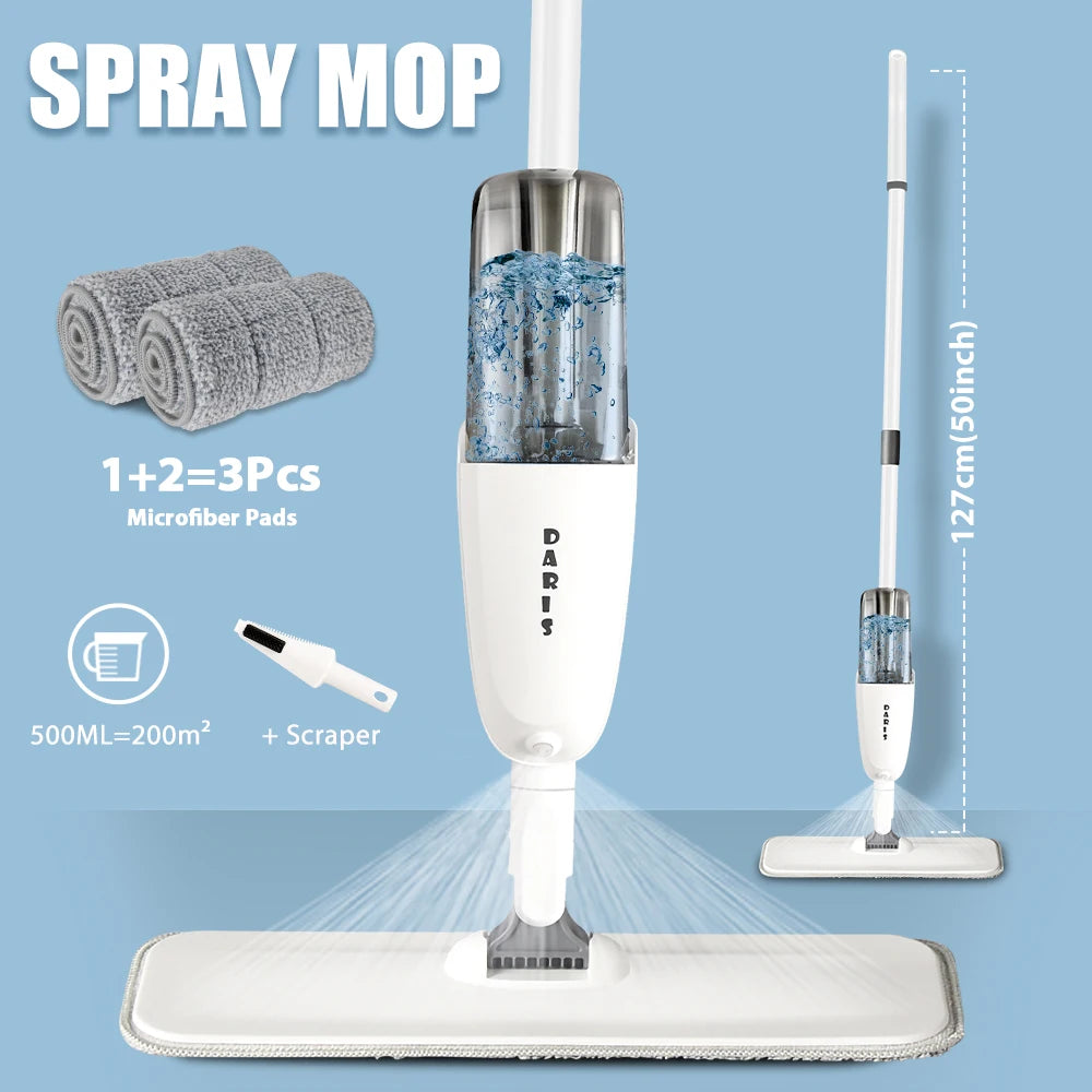 DARIS Spray Floor Cleaning Mop 500ML Wide Range Fan-shaped Mist Reusable Microfibers Pads 360°