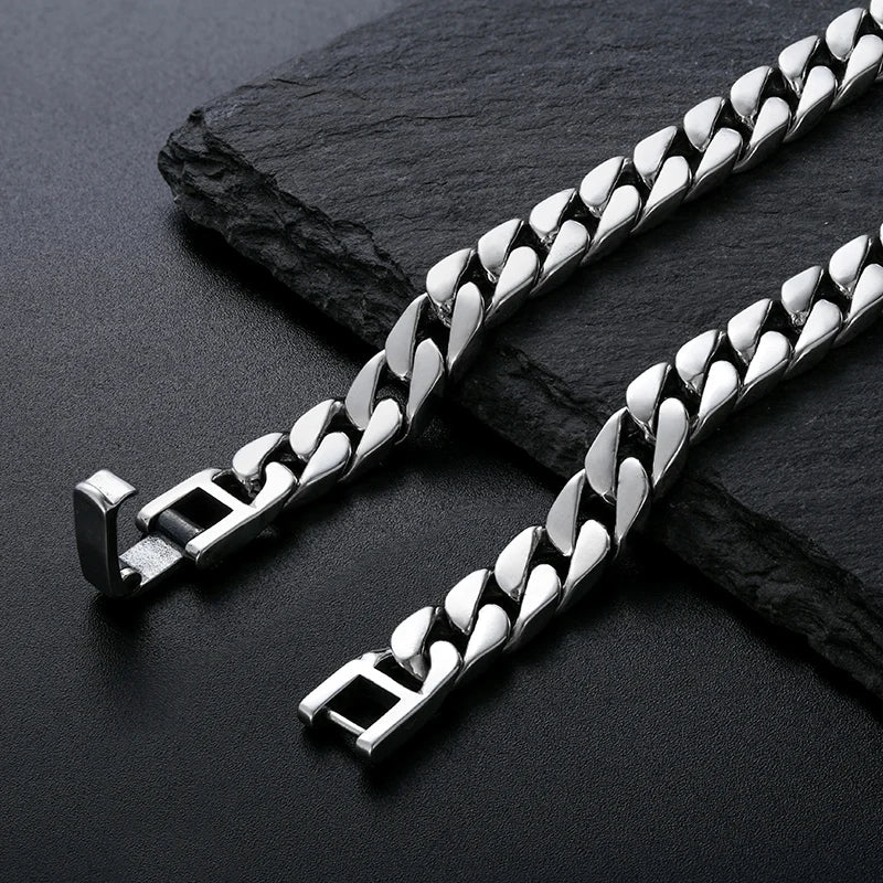 100% S925 Sterling Silver Handmade 7MM 8MM Retro Cuban Trend Rough Style