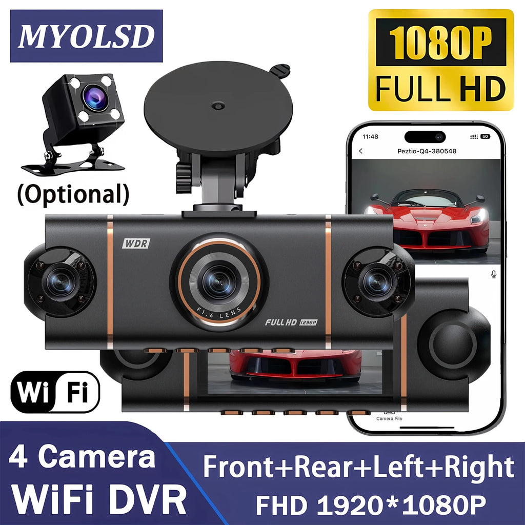 Wifi-4 Lens 360 Degree Dash Cam For Cars Car DVR 1080P 4-Channel Front Camera Video Recorder Rear View Camera Night Vision