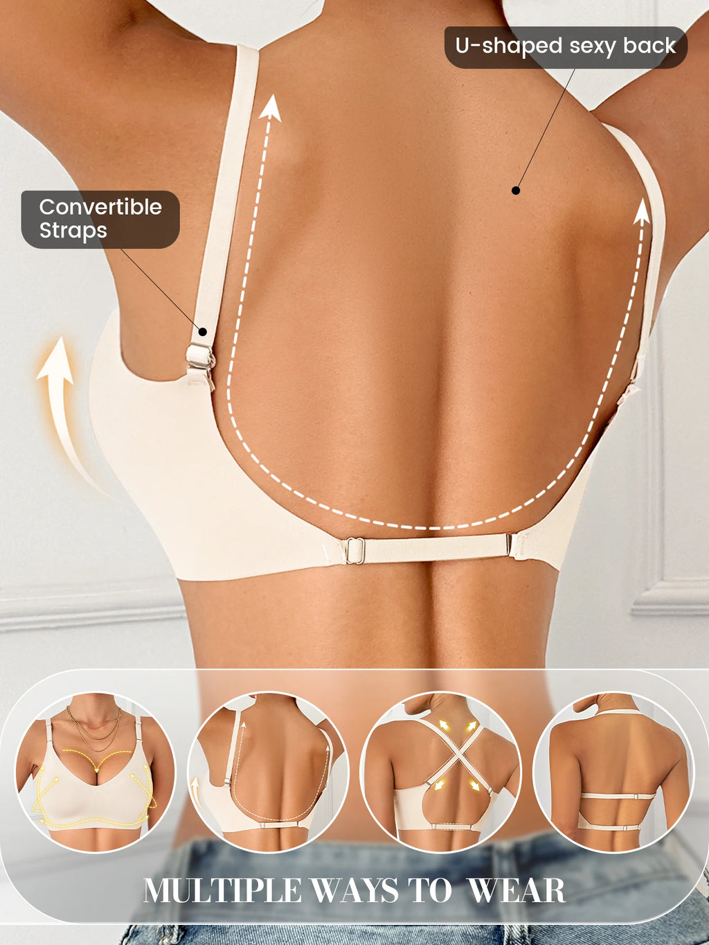 Women Invisible Bra Deep U Plunge Bras Backless Top for Dresses