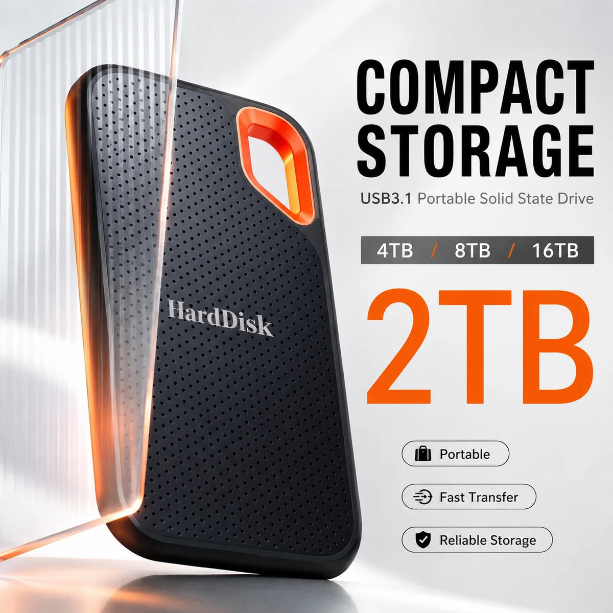 Portable Hard Drive 2TB External SSD Durable Slim Hard Disk USB 3.1 Type-C
