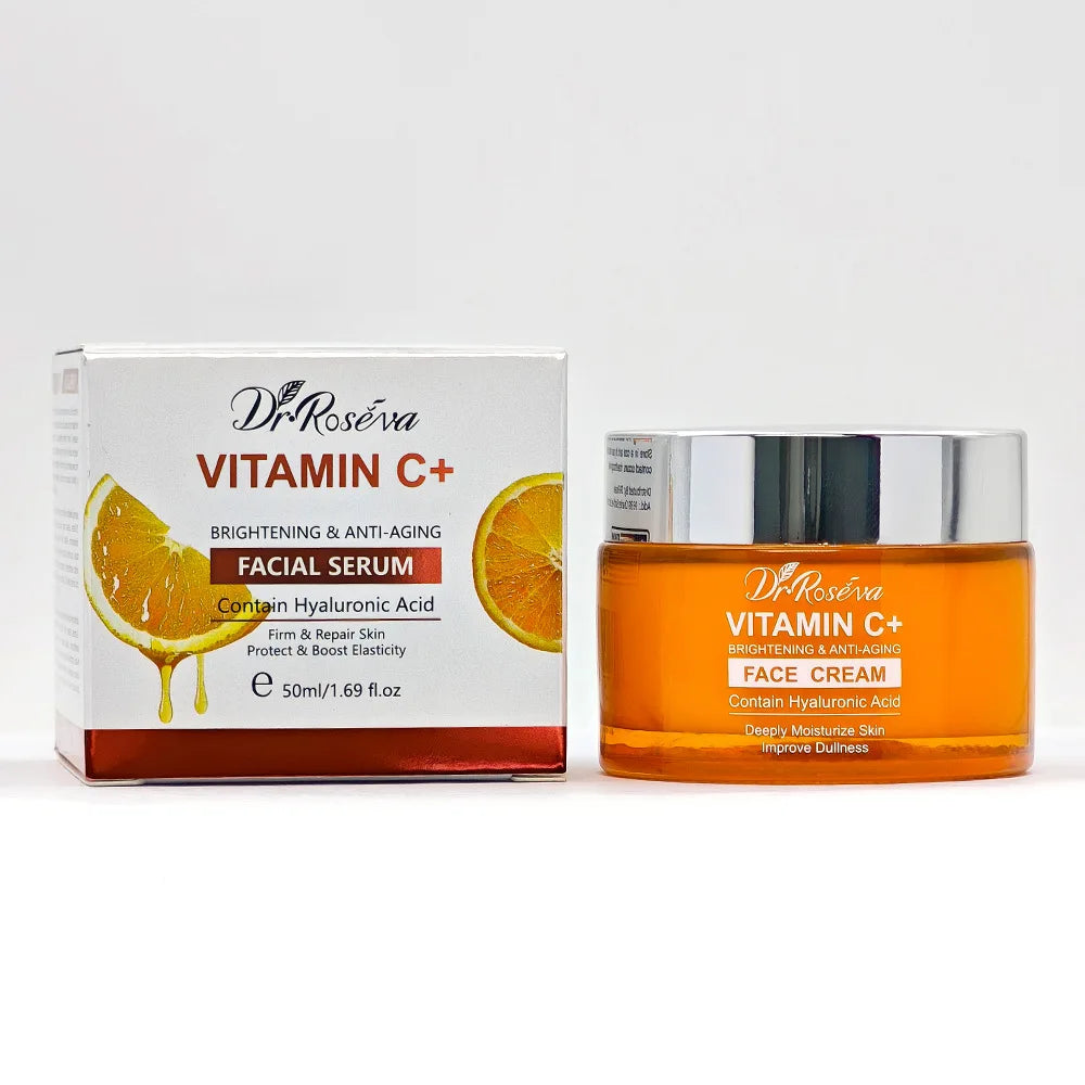 Vitamin C Moisturizing Brightening Skin Tone Skincare Set: Facial Serum & Cream & Cleaner,Essence Toner,Hydrating Body Lotion