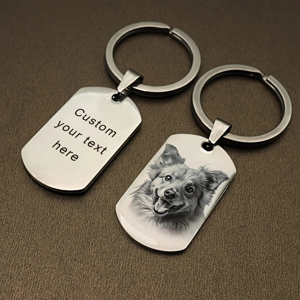 Personalized photo keychain, custom-engraved stainless steel dog tag, is the perfect commemorative gift