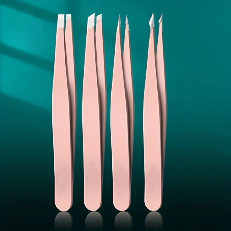 4 Pcs Stainless Steel Eyebrow Forceps Professional, Beauty Tool Set For Facial Hair