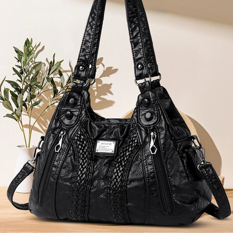 Women's retro crossbody bag, large capacity convertible shoulder bag and handbag, synthetic leather with zipper, suitable for da