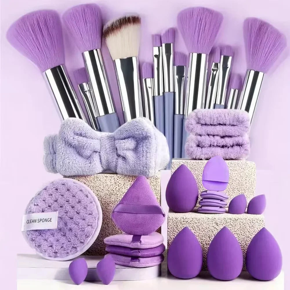 33Pcs Makeup Tools Kit Professional Soft Fluffy Makeup Brush Set Foundation Blush Eyebrow Shadow With Headband Wristband Pink