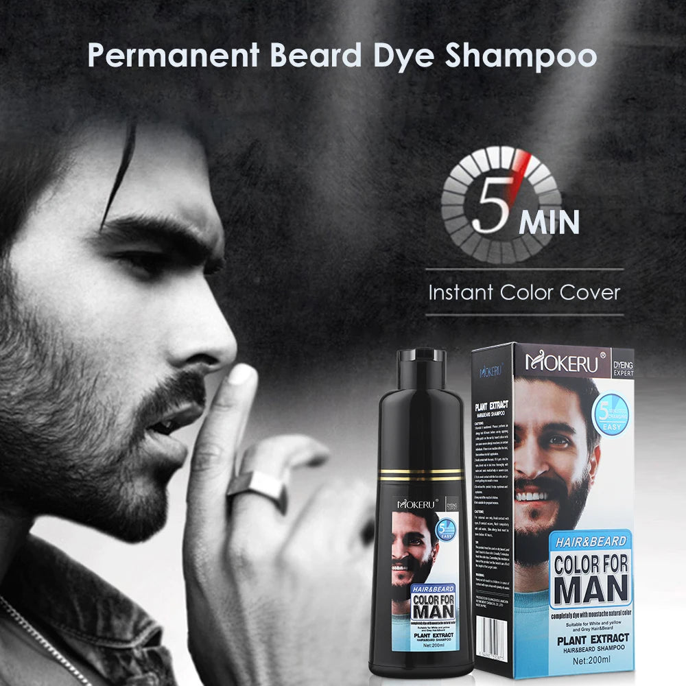 200ml Natural Permanent Beard Dye Shampoo Long Lasting Beard Coloring For Men Removal White Grey Hair Color Cover Beard Care