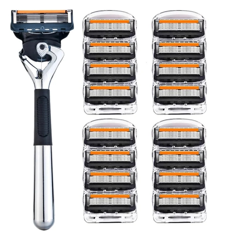New Professional Five Layer Fusion Shaver with Metal Handle, Suitable for Men's Manually Reusable Hair Clippers and Shaver Acces
