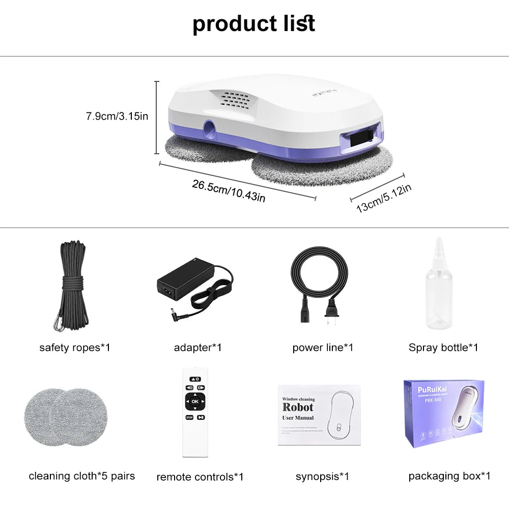 PuRuiKai  Window Cleaning Robot Automatic with Auto Dual Spray 5600Pa
