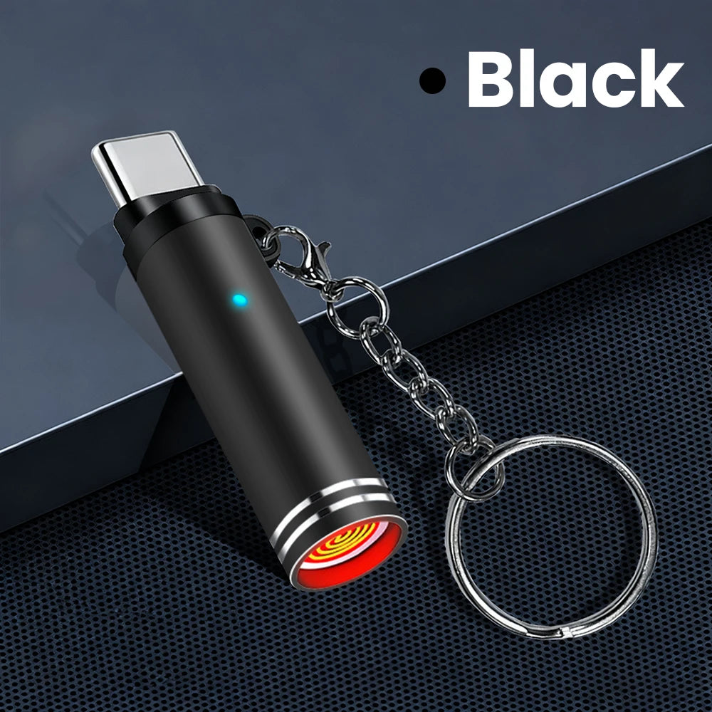 Type-C Portable Mini Mobile Phone Cigarette Lighter With keychain Outdoor Safety No Flame Air Blowing Cigarette Lighter Adapter