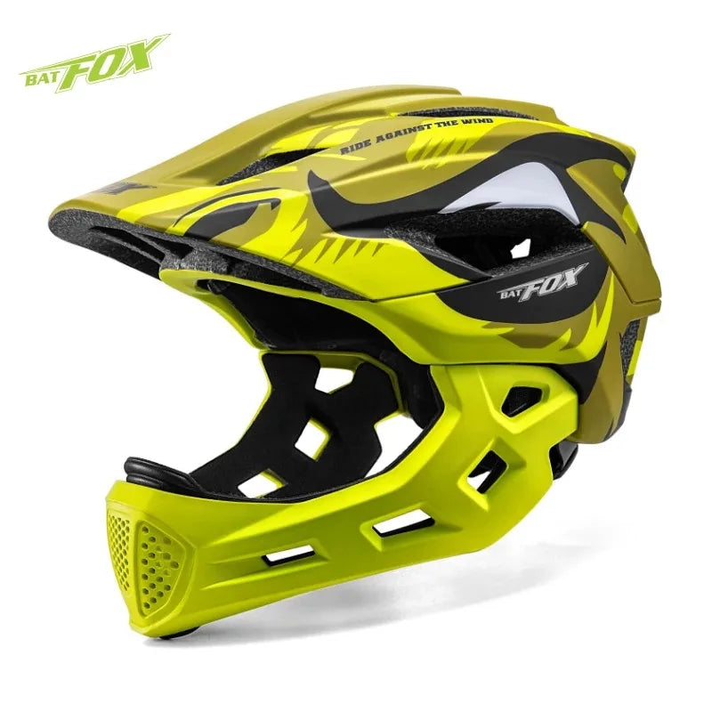 BATFOX Children Full Face Bike Cycling Helmet Adjustable Skating Kids Safty Electric scooter Helmet Suitable For 5-10 Years