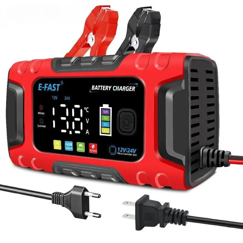 12V/24V 10A Car Battery Charger Smart Maintainer for Truck Boat AGM Lifepo4 Moto