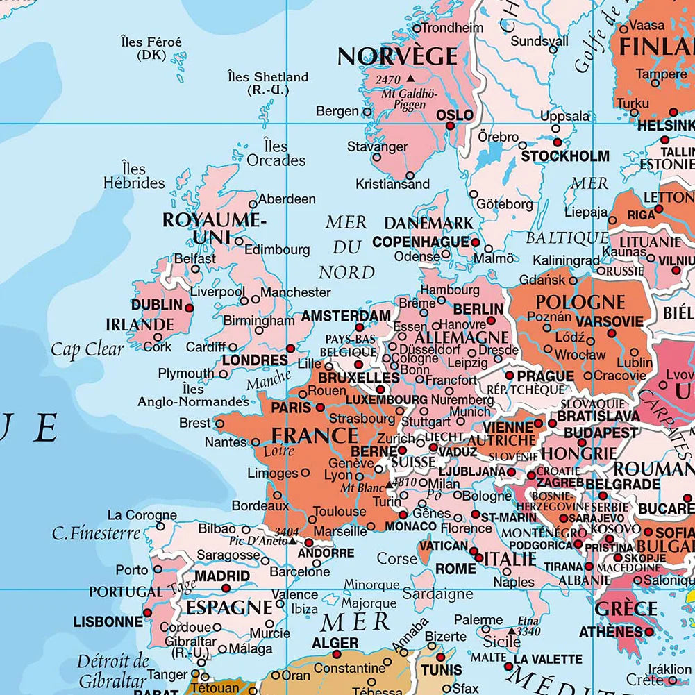 Wall Poster Map of The World French Language Polyester Vinyl Painting Office School Supplies Home Decoration Carte Monde