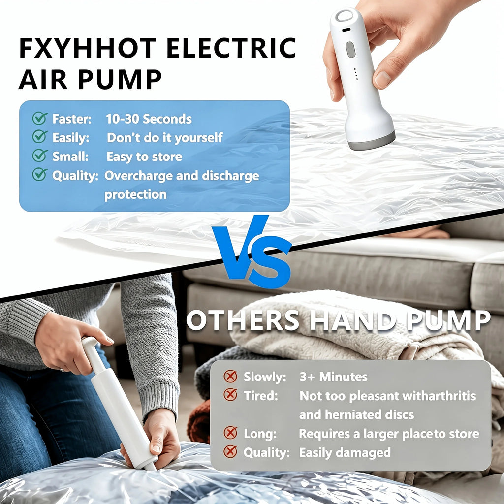 9/12/15 Pack Vacuum Bags for Travel with Rechargeable Cordless Electric Pump