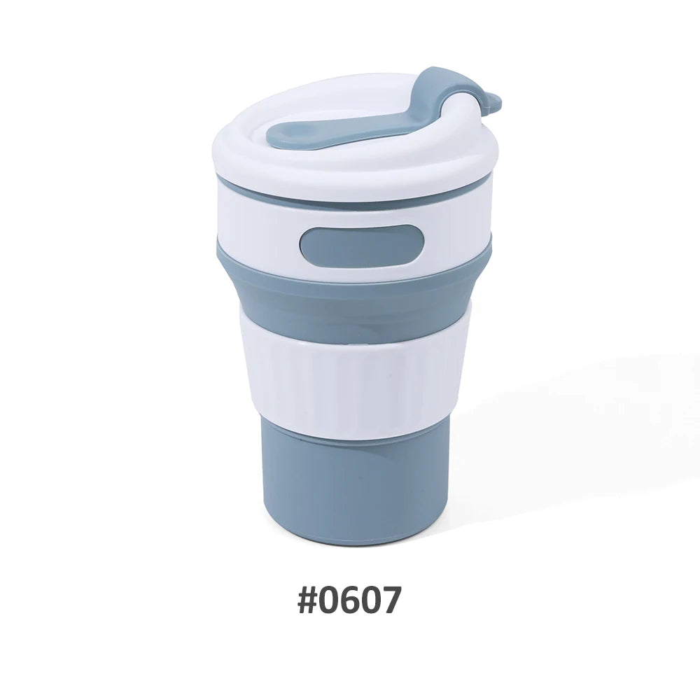 350ML Food-Grade Silicone Folding Cup Portable Travel Mug with Lid Leak Proof Collapsible Reusable for Hot Cold Drinks Outdoor
