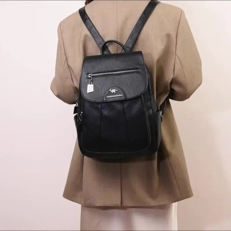 Faux Leather Backpack for Women,Flap Zipper Pocket