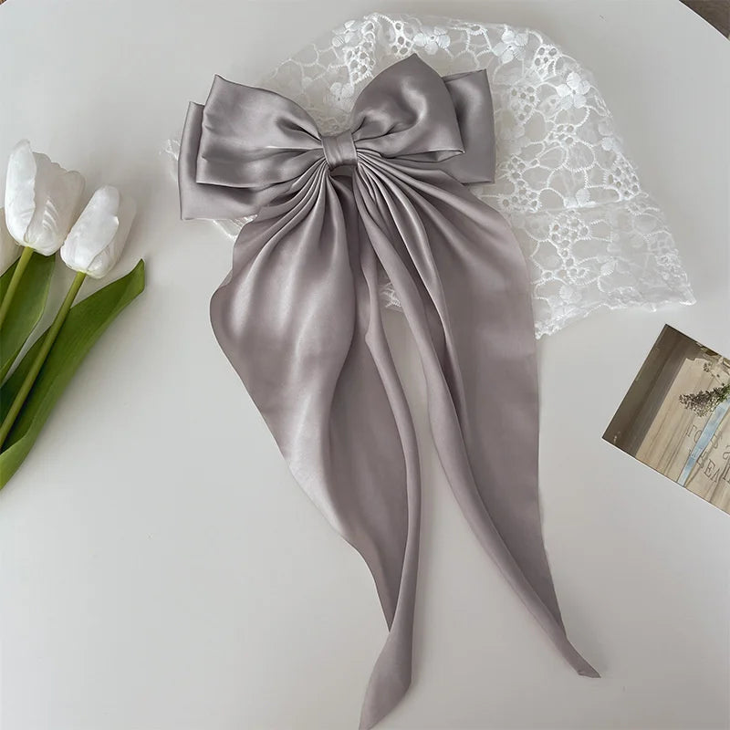 Solid Color Bow Ribbon Hair Clip New Women Large Bowknot Barrettes