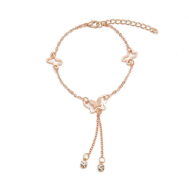 Bohemian Gold Silver Color Hollow Butterfly Anklets for Women Fashion Insect Zircon Ankle Bracelet Summer Beach Foot Chain Jewel