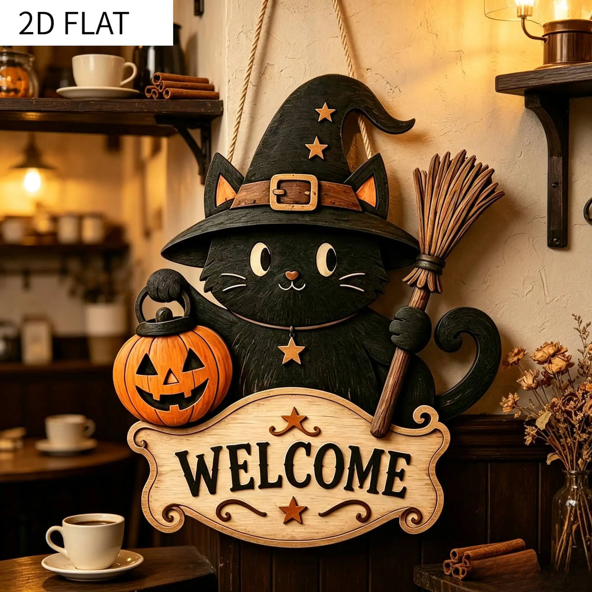2/1 Piece Black Cat Halloween Welcome Door Hanging,