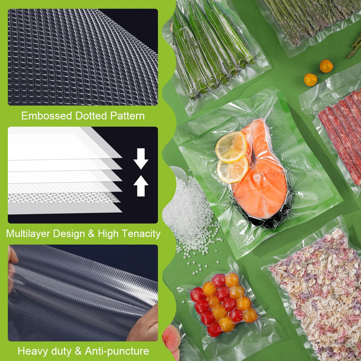 Vacuum Sealer Bags, Food Storage Pouches, Freshness Preservation for Kitchen, Compatible with Vacuum Sealer Machine Accessories