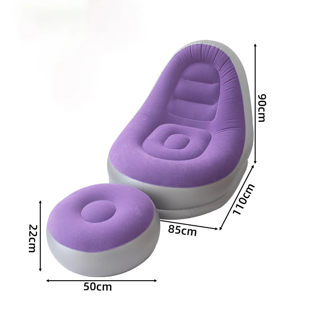 2 IN 1 Flocked PVC Inflatable Sofa Set with Stool Foldable Lazy Lounge