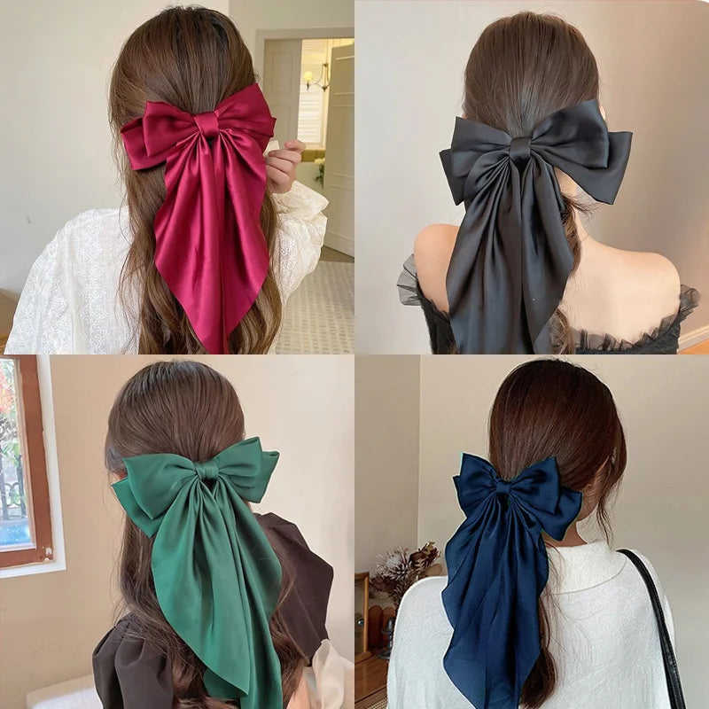 Solid Color Bow Ribbon Hair Clip New Women Large Bowknot Barrettes