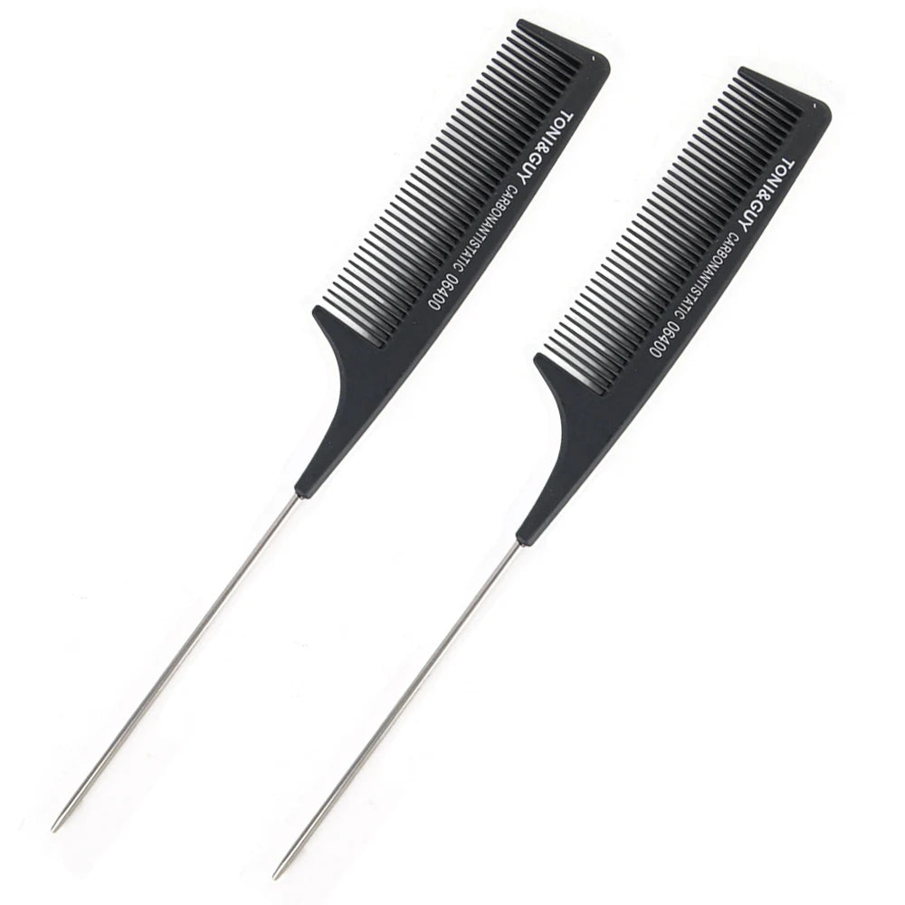Fiber Heat Resistant Teasing Combs with Stainless Steel Pintail Hair Styling Tools