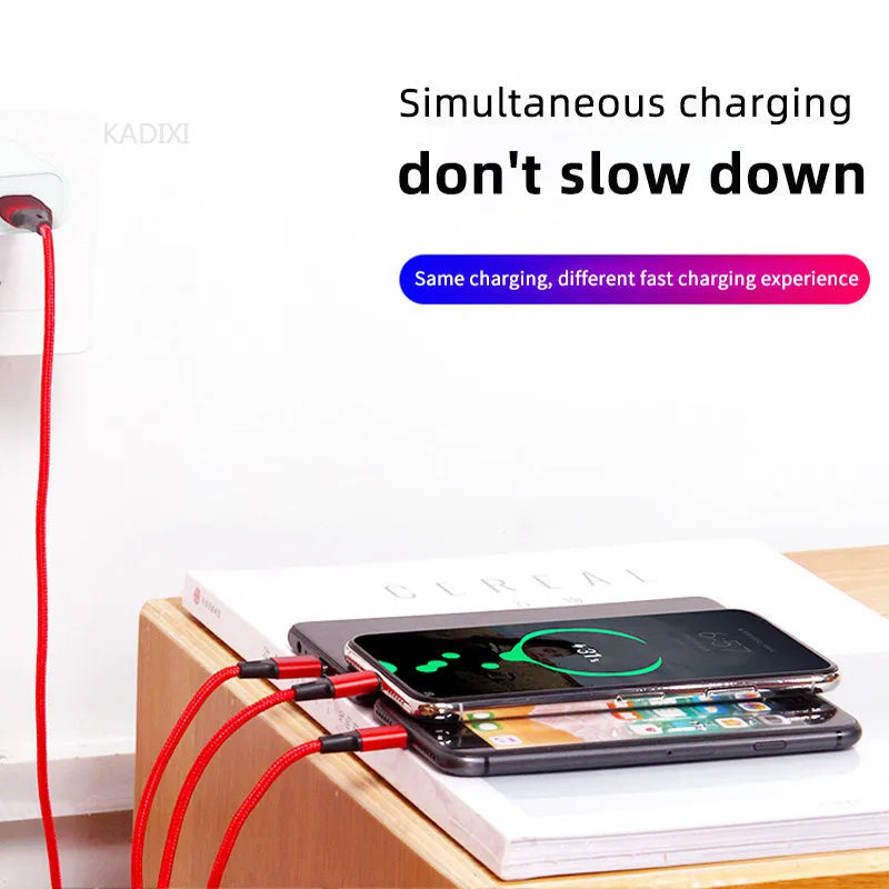 KADIXI 3 In 1 USB Fast Charging Cable Type C Micro IOS