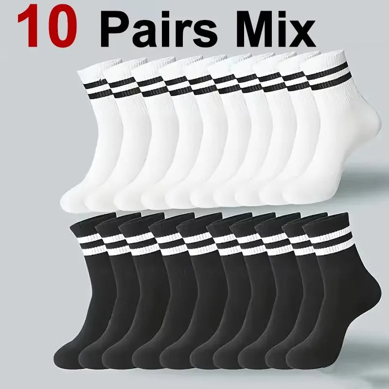1/10/20 Pairs Unisex Striped Crew Socks Soft Breathable
