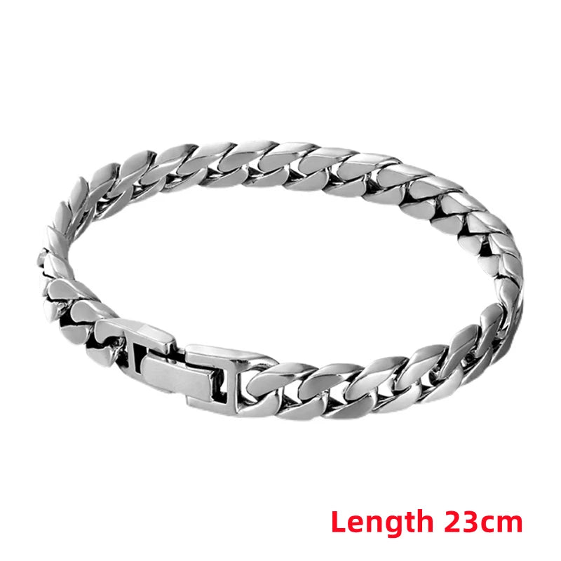 100% S925 Sterling Silver Handmade 7MM 8MM Retro Cuban Trend Rough Style