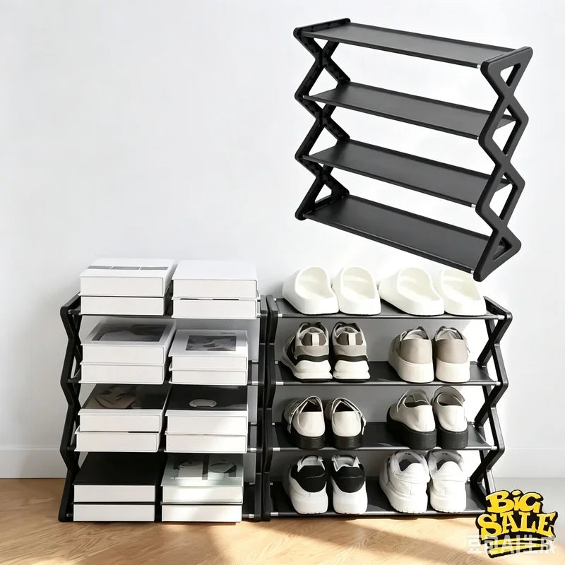 4-Tier X-Type Space Saving Shoe Rack, Solid Color Easy Assembly