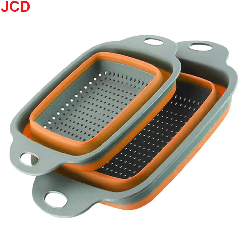 JCD 1pcs Fruit Vegetable Washing Basket Foldable Strainer Silicone Colander Dish Collapsible Drainer Filter Kitchen Storage Tool